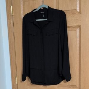 White House Black Market Black Button-Front Blouse
